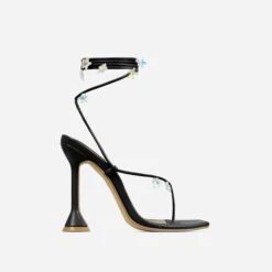 EGO Isla Lace Up Iridescent Star Detail Square Toe Statement Heel In Black Faux Leather -EGO Sales 28 10 22 fw24041 1 sq