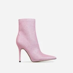 EGO Devoted Pointed Toe Stiletto Heel Ankle Boot In Pink Glitter -EGO Sales 28 10 22 fw24052 sq