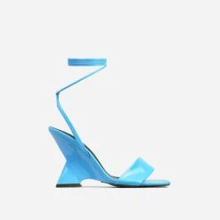 EGO Crashing Lace Up Square Toe Cut Out Wedge Heel In Blue Patent -EGO Sales 28 10 22 fw24058 2 sqv2