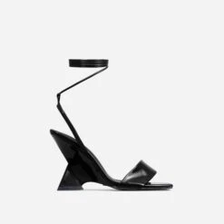 EGO Crashing Lace Up Square Toe Cut Out Wedge Heel In Black Patent -EGO Sales 28 10 22 fw24058 3 sq