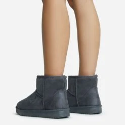 EGO Sable Faux Fur Lining Ankle Boot In Dark Grey Faux Suede -EGO Sales 28 10 22 fw25807 sq