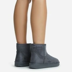 EGO Sable Faux Fur Lining Ankle Boot In Dark Grey Faux Suede -EGO Sales 28 10 22 fw25808 sq