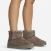EGO Sable Faux Fur Lining Ankle Boot In Taupe Brown Faux Suede