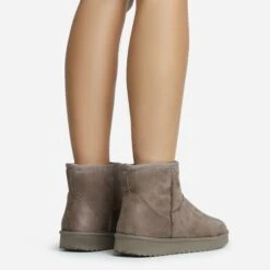 EGO Sable Faux Fur Lining Ankle Boot In Taupe Brown Faux Suede -EGO Sales 28 10 22 fw25818 sq