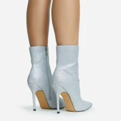 EGO Devoted Pointed Toe Stiletto Heel Ankle Boot In Silver Glitter -EGO Sales 28 10 22 fw25828 sq
