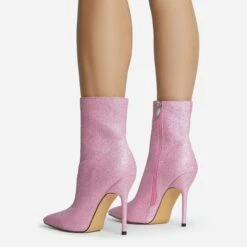 EGO Devoted Pointed Toe Stiletto Heel Ankle Boot In Pink Glitter -EGO Sales 28 10 22 fw25832 sq
