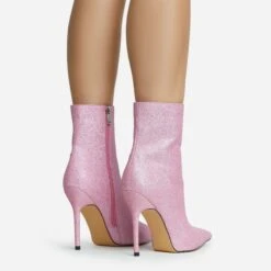 EGO Devoted Pointed Toe Stiletto Heel Ankle Boot In Pink Glitter -EGO Sales 28 10 22 fw25833 sq