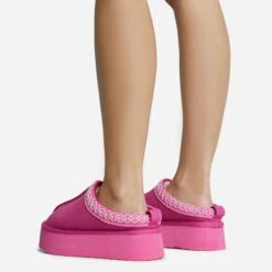 EGO Tazmin Aztec Detail Faux Fur Lining Platform Slipper In Pink Faux Suede -EGO Sales 28 10 22 fw25862 sq