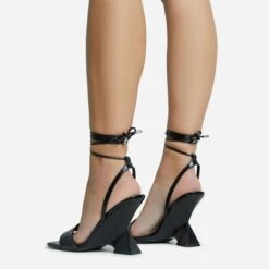 EGO Crashing Lace Up Square Toe Cut Out Wedge Heel In Black Patent -EGO Sales 28 10 22 fw25893 sq