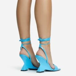 EGO Crashing Lace Up Square Toe Cut Out Wedge Heel In Blue Patent -EGO Sales 28 10 22 fw25909 sq