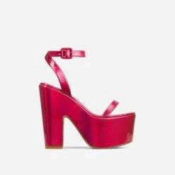 EGO Lina Ankle Strap Platform Wedge Heel In Pink Metallic Faux Leather -EGO Sales 28 10 22 fw25952 sq
