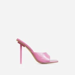 EGO Ditzy Square Peep Toe Stiletto Heel Mule In Pink Patent -EGO Sales 28 10 22 fw25954 sq