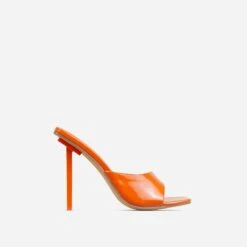 EGO Ditzy Square Peep Toe Stiletto Heel Mule In Orange Patent -EGO Sales 28 10 22 fw25956 sq