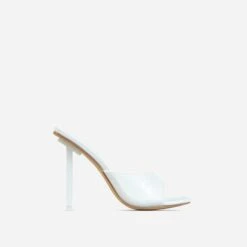 EGO Ditzy Square Peep Toe Stiletto Heel Mule In White Patent -EGO Sales 28 10 22 fw25958 sq