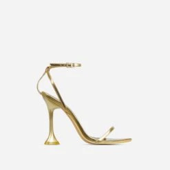EGO Crew Ankle Strap Pointed Toe Statement Heel In Gold Faux Leather -EGO Sales 28 10 22 fw25961 sq