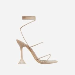 EGO Love-To-Hate Lace Up Strappy Square Toe Statement Heel In Nude Faux Leather -EGO Sales 28 10 22 fw25971 sq