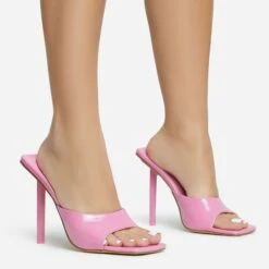 EGO Ditzy Square Peep Toe Stiletto Heel Mule In Pink Patent