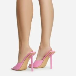 EGO Ditzy Square Peep Toe Stiletto Heel Mule In Pink Patent -EGO Sales 28 10 22 fw28022 sb