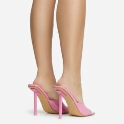 EGO Ditzy Square Peep Toe Stiletto Heel Mule In Pink Patent -EGO Sales 28 10 22 fw28023 sb2
