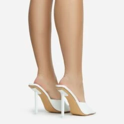 EGO Ditzy Square Peep Toe Stiletto Heel Mule In White Patent -EGO Sales 28 10 22 fw28028 sb2