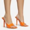 EGO Ditzy Square Peep Toe Stiletto Heel Mule In Orange Patent -EGO Sales 28 10 22 fw28030 s