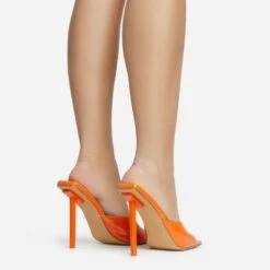 EGO Ditzy Square Peep Toe Stiletto Heel Mule In Orange Patent -EGO Sales 28 10 22 fw28033 sb2
