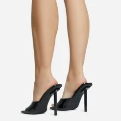 EGO Ditzy Square Peep Toe Stiletto Heel Mule In Black Patent -EGO Sales 28 10 22 fw28037 sb