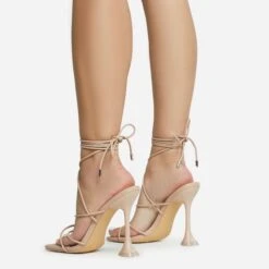 EGO Love-To-Hate Lace Up Strappy Square Toe Statement Heel In Nude Faux Leather -EGO Sales 28 10 22 fw28063 sq