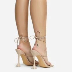 EGO Love-To-Hate Lace Up Strappy Square Toe Statement Heel In Nude Faux Leather -EGO Sales 28 10 22 fw28064 sq