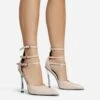 EGO Military Triple Strap Detail Pointed Toe Metallic Heel In Nude Patent -EGO Sales 28 10 22 fw28093 sq