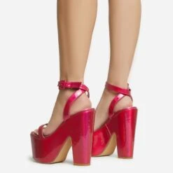 EGO Lina Ankle Strap Platform Wedge Heel In Pink Metallic Faux Leather -EGO Sales 28 10 22 fw28130 sb