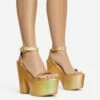 EGO Lina Ankle Strap Platform Wedge Heel In Gold Metallic Faux Leather -EGO Sales 28 10 22 fw28138 s