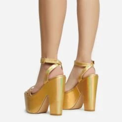 EGO Lina Ankle Strap Platform Wedge Heel In Gold Metallic Faux Leather -EGO Sales 28 10 22 fw28141 sb2