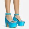 EGO Lina Ankle Strap Platform Wedge Heel In Blue Metallic Faux Leather -EGO Sales 28 10 22 fw28143 s