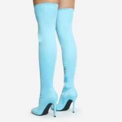 EGO Alabama Pointed Toe Over The Knee Thigh High Long Sock Boot In Blue Lycra -EGO Sales 28 10 22 fw28151 sq