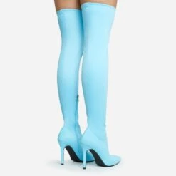 EGO Alabama Pointed Toe Over The Knee Thigh High Long Sock Boot In Blue Lycra -EGO Sales 28 10 22 fw28152 sq