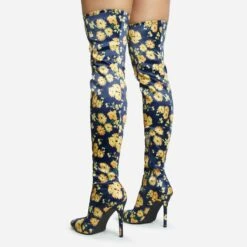 EGO Alabama Pointed Toe Over The Knee Thigh High Long Sock Boot In Floral Print Lycra -EGO Sales 28 10 22 fw28156 sq