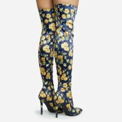 EGO Alabama Pointed Toe Over The Knee Thigh High Long Sock Boot In Floral Print Lycra -EGO Sales 28 10 22 fw28157 sq