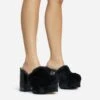 EGO Smoothie Faux Fur Detail Closed Toe Platform Block Heel Mule In Black Patent -EGO Sales 28 10 22 fw28219 sqq