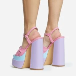 EGO Draper Knotted Detail Platform Block Heel In Pink Multi Faux Leather -EGO Sales 28 10 22 fw28236 sq