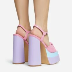 EGO Draper Knotted Detail Platform Block Heel In Pink Multi Faux Leather -EGO Sales 28 10 22 fw28237 sq