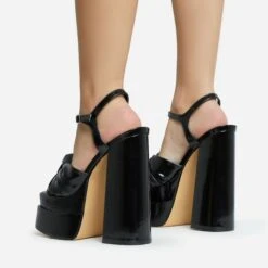 EGO Draper Knotted Detail Platform Block Heel In Black Faux Leather -EGO Sales 28 10 22 fw28241 sq