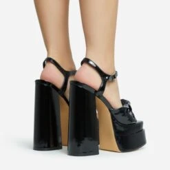 EGO Draper Knotted Detail Platform Block Heel In Black Faux Leather -EGO Sales 28 10 22 fw28242 sq