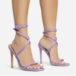 EGO Lena-Olin Cross Ankle Strap Square Toe Stiletto Heel In Lilac Faux Suede