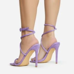 EGO Lena-Olin Cross Ankle Strap Square Toe Stiletto Heel In Lilac Faux Suede -EGO Sales 28 10 22 fw28246 sb