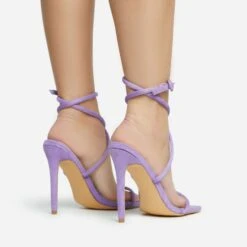 EGO Lena-Olin Cross Ankle Strap Square Toe Stiletto Heel In Lilac Faux Suede -EGO Sales 28 10 22 fw28247 sb2