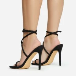EGO Lena-Olin Cross Ankle Strap Square Toe Stiletto Heel In Black Faux Suede -EGO Sales 28 10 22 fw28253 sb
