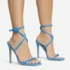 EGO Lena-Olin Cross Ankle Strap Square Toe Stiletto Heel In Blue Faux Suede -EGO Sales 28 10 22 fw28256 s