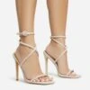 EGO Lena-Olin Cross Ankle Strap Square Toe Stiletto Heel In Nude Faux Suede -EGO Sales 28 10 22 fw28261 s