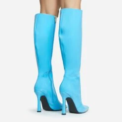 EGO Forest Pointed Toe Stiletto Heel Knee High Long Boot In Blue Patent -EGO Sales 28 10 22 fw28443 sq